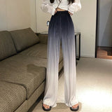 GORUNRUN-Vintage Gradient Color Wide Leg Pants Women Summer Thin Pleated Straight Trousers High Waist Elastic Streetwear Women Y2k Pants