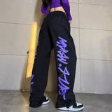 GORUNRUN-Streetwear Jogging Sweatpants Women Y2K Graffiti Print Loose Wide Leg Pants Harajuku Hip Hop Drawstring Casual Sports Trousers