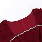 Gorunrun-Elegant Red Dress Women's Autumn/winter Prom Gown Waist-fitted Puff Skirt Square Collar Luxury Dinner Dress