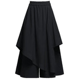 GORUNRUN M-4Xl Wide Leg Pants Women Gothic Black Irregular Calf Length Pants Summer Korean Elastic Waist Patchwork Casual Trousers