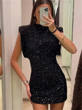 Gorunrun-hoco dresses -hoco dresses  Sequin Fashion Sleeveless Mini Dress For Women Black Slim Patchwork Glitter Elegant Party Dress Gown Women's Dress New