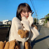 GORUNRUN-Sweet Cartoon Bear Sweater Women Cute Knitted Pullovers Japanese Harajuku Oversized Knitwears Korean Loose Casual Jumper Tops