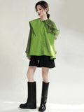 Gorunrun- Women Green Pleated Belted Big Size Blouse New Lapel Long Sleeve Loose Fit Shirt Fashion Tide Spring Autumn