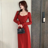 Gorunrun-Sexy Women Bodycon Slim Midi Dress Autumn Casual Red Evening Party Club Chic vestidos female Birthday clothing