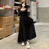 Gorunrun-Spring 2023 New Hepburn Style Gentle Temperament Pocket Waist Slim Panel Large Hemline Long Sleeve Dress