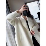 GORUNRUN-Elegant Midi Wool Blends Coat Women Korean Thicken Long Bandage Jackets Oversized Lace Up Outwear White Cardigan Woolen Overcoat