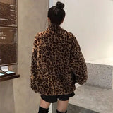 GORUNRUN Autumn Fuzzy Leopard Print Jacket Women Fashion Stand Collar Warm Parkas Outwear Winter Korean Female Loose Faux Fur Coats New