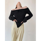 GORUNRUN-Sexy Slash Neck Sweater Women Irregular Off Shoulder Knitted Pullovers Korean Elegant Asymmetric Bodycon Jumper Autumn Knitwear