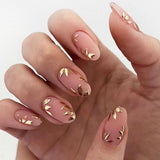 Gorunrun-Fall Nails DIY Almond False Nails Press on Nails Golden Maple Leaf Fake Nail Tips Full Cover Detachable Wearable Manicure Ballet Nails