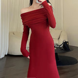 Gorunrun-Dressmecb Off Shoulder Party Dress Women Clothing Sexy Club Backless Ruched Bodycon Dresses Long Sleeves Autumn Vestidos YY22379