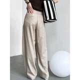 GORUNRUN-Old Money Style linen Suit Pants For Women Office Beige Black Khaki Spring Autumn  Drape Loose Leg Pants Dressy