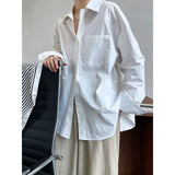 GORUNRUN-Casual Simple Blue Oversized Shirt Blue White Slouchy Loose Silhouette Blouse