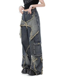 GORUNRUN-Y2K Style New Punk Y2k Pants Women Star Stitching Tassel Ripped Jeans Retro High Street Jeans Loose Wide Leg Pants Baggy Jeans Women