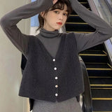 GORUNRUN-Cropped Knitted Vest Women Korean Solid V Neck Sleeveless Sweater Streetwear Harajuku Casual Waistcoat Simple Knitwear Tops New