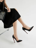 GORUNRUN-2024 New 12cm Pointed Black High Heels, Women's Fine Heels, Elegant Charm, Sexy Shallow Mouth Large Red Sole Single Shoes