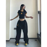 GORUNRUN-Y2K Joggers Sweatpants Women Streetwear Oversize Print Jogging Wide Leg Pants Hip Hop Korean Baggy Casual Black Sports Trousers