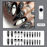 Gorunrun-Halloween Nails 24Pcs Halloween Press on Nail Ghost Water Drop False Nail Threaded Personalized Ghost Face Fake Nails For Women and Girl