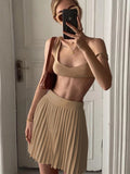 GORUNRUN Summer Sleeveless Tank Top And Mini Pleated Skirt Sets Beach Outfits Knit Set Women 2 Piece Sets Sexy Party Dress Suit