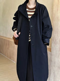 Gorunrun- Women Navy Blue Big Size Long Elegant Trench New Stand Collar Long Sleeve Windbreaker Fashion Spring Autumn