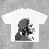 Vintage Sade Adu Print Graphic 100% Cotton T-Shirt Men Y2K Summer Short Sleeves Vintage Oversize Tshirt Streetwear Women Tops