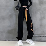 GORUNRUN-Fashion Loose Women Streetwear Straight Pants Summer Harajuku High Waist Hip Hop Sweatpants Korean Letter Elastic Trousers New