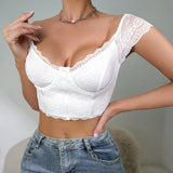 GORUNRUN-White Lace Corset with Underwire Slim Tank Top Youthful Woman Clothes Bustier Vest Summer Fashion Sexy Lingerie Camis Streetwear