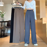 GORUNRUN-Fashion Loose Office Lady Thin Wide Leg Pants Summer High Waist Elastic Women  4XL Casual Korean Straight Trousers New