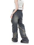 GORUNRUN-Y2K Style New Punk Y2k Pants Women Star Stitching Tassel Ripped Jeans Retro High Street Jeans Loose Wide Leg Pants Baggy Jeans Women