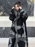 Gorunrun- Black Big Size Knitting Long Thtick Cardigan Sweater Loose Lapel Long Sleeve Women New Fashion Spring Autumn