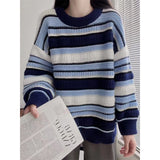 GORUNRUN-Harajuku Striped Sweater Women Vintage Oversized Knitted Pullover Bf Streetwear Korean Patchwork Knitwear Loose Casual Jumper