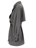 Gorunrun- Women Gray Belted Big Size Trench New Lapel Long Sleeve Loose Fit Windbreaker Fashion Tide Spring Autumn