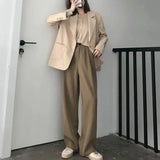 GORUNRUN Khaki Suit Pants Women Korean High Waist Straight Loose Wide Leg Pants Office Lady Elegant Baggy Casual All-Match Trousers