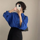 GORUNRUN-Elegant Shirts Women Korean Fashion Long Sleeve Loose Blouses Streetwear Office Lady Single Breasted Casual All Match Chic Tops