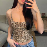 GORUNRUN Women's Sexy Crop Camisole Casual Summer Leopard Print Spaghetti Strap Tank Tops Sleeveless T-Shirt Club Streetwear