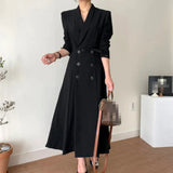 GORUNRUN-Women's Spring Autumn Casual A-Line Midi White Shirt Dress Long Sleeve Elegant Slim Waist Vestidos Female Fashion Black Clothes