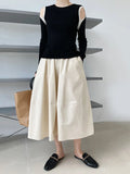 Gorunrun- High Elastic Waist Gray Brown Casual A-LINE Midi Half-body Skirt Women Fashion Tide New Spring Autumn