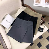 GORUNRUN-Irregular Shorts Skirts Women Korean A Line Wide Leg Shorts Office Lady Elegant High Waist Solid Casual Simple Suit Short Pants