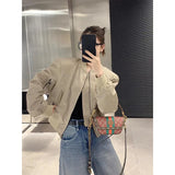 GORUNRUN-Streetwear Cropped Bomber Jackets Women Y2K Oversized Patchwork Short Coat Harajuku Vintage Korean Pockets Zipper Outerwear Tops