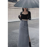 GORUNRUN-Elegant Slit Midi Skirt Women Streetwear High Waist Black Suit Skirts Office Lady Korean Fashion Slim Pencil Skirt Spring Summer