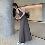 GORUNRUN-Black Sleeveless Long Dress Women Streetwear Spaghetti Stap A Line Dresses Y2K Korean Slim Sundress Summer Elegant Vestidos New