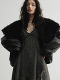 Gorunrun- Dark Brown Leather Faux Fur Big Size Thick Warm Jacket New Lapel Long Sleeve Women Coat Fashion Autumn Winter