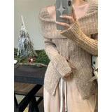 GORUNRUN-Elegant Slash Neck Sweater Women Sexy Off Shoulder Knitted Pullovers Y2K Streetwear Slim Knitwear Korean Basic All Match Jumpers