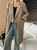 Gorunrun- Women Khaki Irregular Spliced Long Big Size Blazer New Lapel Long Sleeve Jacket Fashion Tide Spring Autumn