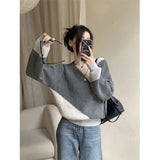 GORUNRUN-Fashion Sweater Women Patchwork Knitted Pullovers Korean V Neck Knitwears Streetwear Irregular Buttons Chic Loose Jumpers New