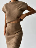 GORUNRUN Knit Sweater 2 Piece-Set Women Loose Ribbed Sleeveless Pullover And High Waist Long Skirt Outfits Knitwear Women's Sets