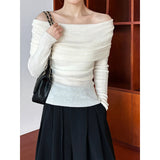 GORUNRUN-Lightweigth Off Shoulder Sweater Top Women Long Sleeve Knitted Shirt for Spring Pink Grey Beige Black Outfit