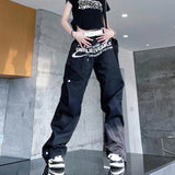 GORUNRUN Harajuku Women Cargo Pants Gothic Punk Bf Letter Print Trousers High Waist Female Fashion Straight Wide Leg Casual Pants