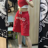 GORUNRUN-Y2K Style Cotton Streetwear Women American Embroidered Casual Sweatpants Couple Hip hop Gun Pattern Cropped Pants Oversized Y2k Clothes