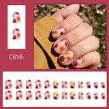 Gorunrun-Fall Nails DIY 24Pcs Short Square Press on Nail Fiery Red Maple Leaves Gentle Falling leave Fake Nail Autumn and Winter wearable Nail for Women