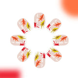 Gorunrun-Fall Nails DIY 24Pcs Short Shiny Square Press on Nails Fashionable French White Nail Tips Autumn Leaves Pattern Full Cover Fake Nail for Women